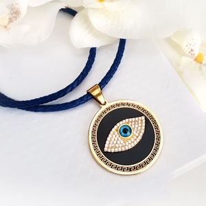 Kék gonosz szem női védő bőr nyaklánc amulett - Meska.hu