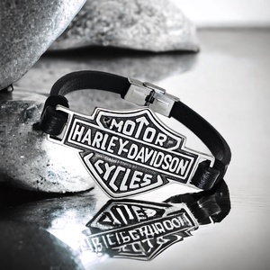Harley cycles férfi karkötő egzotikus bőrrel - ékszer - karkötő - karkötő medállal - Meska.hu