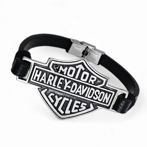 Harley cycles férfi karkötő egzotikus bőrrel - ékszer - karkötő - karkötő medállal - Meska.hu