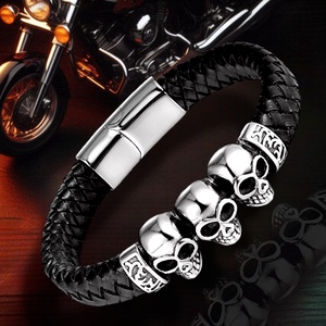 Motoros 3 skull férfi karkötő, Ékszer, Karkötő, Karkötő medállal, Ékszerkészítés, Bőrművesség, MESKA