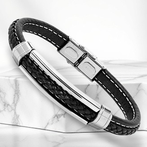 Prime Black � Fonott bőr karkötő nemesacél díszítéssel - ékszer - karkötő - fonott karkötő - Meska.hu