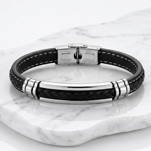 Prime Black � Fonott bőr karkötő nemesacél díszítéssel - Meska.hu