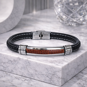 Prime Native � Marhabőr betétes acél karkötő - ékszer - karkötő - fonott karkötő - Meska.hu