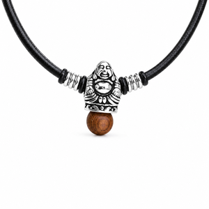 Hotei bölcsessége � Buddha bőr karkötő rózsafa gyönggyel - ékszer - nyaklánc - medálos nyaklánc - Meska.hu