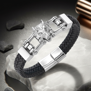 Bikers farkas fekete bőr férfi karkötő - Meska.hu