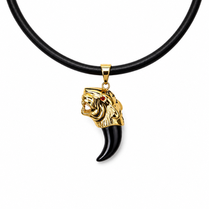 Agyar - obszidán oroszlánfejes férfi nyaklánc - ékszer - nyaklánc - medálos nyaklánc - Meska.hu