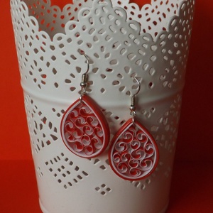 Quilling technikával készült piros fülbevaló - ékszer - fülbevaló - lógó csepp fülbevaló - Meska.hu
