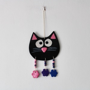 Fekete cicás fali akasztó, Otthon & Életmód, Dekoráció, Fali és függő dekoráció, Falra akasztható dekor, Gyurma, MESKA