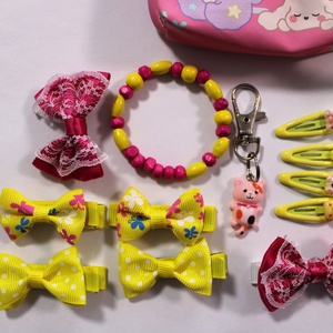 Sárga-Pink kislány hajbavaló ajándékszett - ruha & divat - hajdísz & hajcsat - hajráf & hajpánt - Meska.hu