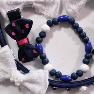 Sötétkék kislány hajbavaló ajándékszett - ruha & divat - hajdísz & hajcsat - hajráf & hajpánt - Meska.hu