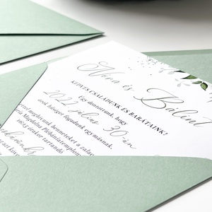 Minimal, greenery esküvői meghívó borítékkal, viaszpecséttel - esküvő - meghívó & kártya - meghívó - Meska.hu