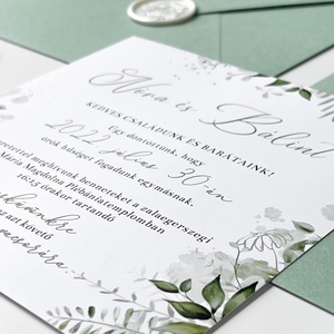 Minimal, greenery esküvői meghívó borítékkal, viaszpecséttel - esküvő - meghívó & kártya - meghívó - Meska.hu