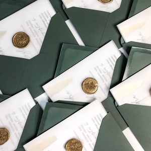 Minimal, arany füstfóliázott esküvői meghívó pausz papír borítóval, borítékkal, viaszpecséttel - esküvő - meghívó & kártya - meghívó - Meska.hu