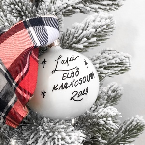 Kézzel írt karácsonyi fényes gyöngyházfényű fehér üveggömb - Feliratos - Egyedi - Névre szóló - Meska.hu