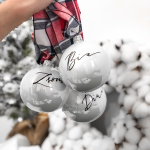 Kézzel írt karácsonyi fényes gyöngyházfényű fehér üveggömb - Feliratos - Egyedi - Névre szóló, Karácsony, Karácsonyi lakásdekoráció, Karácsonyfadíszek, Üvegművészet, Fotó, grafika, rajz, illusztráció, MESKA