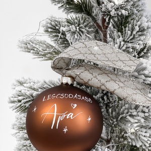 Kézzel írt karácsonyi matt bronz barna üveggömb - Feliratos - Egyedi - Névre szóló, Karácsony, Karácsonyi lakásdekoráció, Karácsonyfadíszek, Üvegművészet, Fotó, grafika, rajz, illusztráció, MESKA