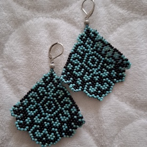 Gyöngyfűzött fülbevaló, Ékszer, Fülbevaló, Lógó fülbevaló, Gyöngyfűzés, gyöngyhímzés, MESKA