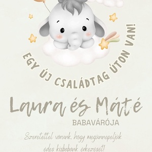 Stílusos babaváró meghívó - Egy új családtag úton van!, Otthon & Életmód, Papír, írószer, Ajándékozás kellékei, Meghívó, Fotó, grafika, rajz, illusztráció, MESKA