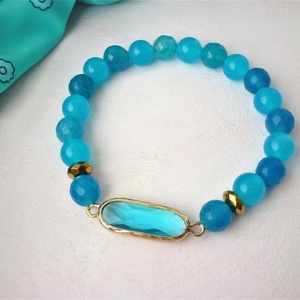 Azúr - kék achát ásvány karkötő - ékszer - karkötő - gyöngyös karkötő - Meska.hu