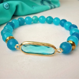 Azúr - kék achát ásvány karkötő - ékszer - karkötő - gyöngyös karkötő - Meska.hu