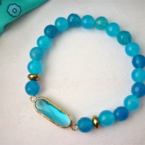 Azúr - kék achát ásvány karkötő - ékszer - karkötő - gyöngyös karkötő - Meska.hu