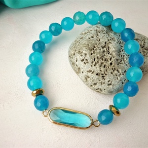 Azúr - kék achát ásvány karkötő - ékszer - karkötő - gyöngyös karkötő - Meska.hu