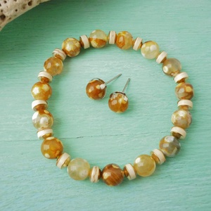 Méz - sárgásbarnás többszínű achát karkötős szett - ékszer - ékszerszett - Meska.hu