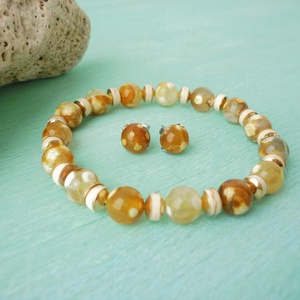 Méz - sárgásbarnás többszínű achát karkötős szett - ékszer - ékszerszett - Meska.hu