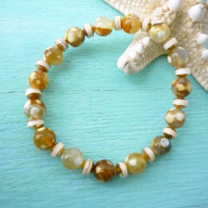 Méz - sárgásbarnás többszínű achát karkötős szett - ékszer - ékszerszett - Meska.hu