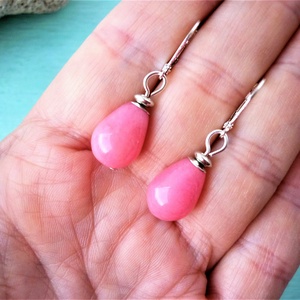 Pink jade csepp - ásvány fülbevaló sterling ezüst akasztóval - ékszer - fülbevaló - lógó csepp fülbevaló - Meska.hu