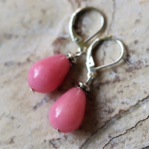 Pink angelit fülbevaló sterling ezüst akasztóval - ékszer - fülbevaló - lógó csepp fülbevaló - Meska.hu