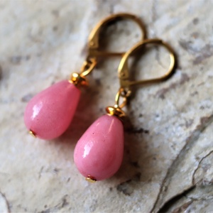 Pink angelit fülbevaló sterling ezüst akasztóval - ékszer - fülbevaló - lógó csepp fülbevaló - Meska.hu