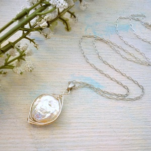 Coin pearl  - édesvízi gyöngy medál ezüst láncon - ékszer - nyaklánc - medál - Meska.hu