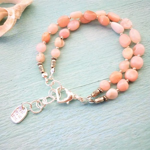 Kétsoros pink opál ásvány  karkötő - ékszer - karkötő - gyöngyös karkötő - Meska.hu