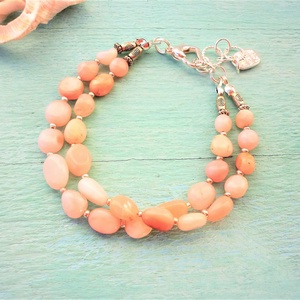 Kétsoros pink opál ásvány  karkötő - ékszer - karkötő - gyöngyös karkötő - Meska.hu