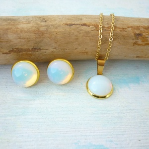 Opalit fülbevaló/medál szett nemesacél alapban - ékszer - ékszerszett - Meska.hu