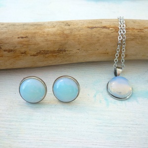 Opalit fülbevaló/medál szett nemesacél alapban - ékszer - ékszerszett - Meska.hu