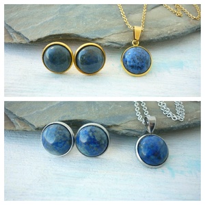 Lápisz lazuli ásvány fülbevaló/medál szett nemesacél alapban, Ékszer, Ékszerszett, Ékszerkészítés, MESKA