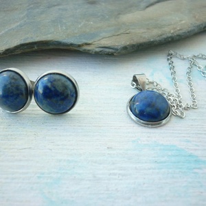 Lápisz lazuli ásvány fülbevaló/medál szett nemesacél alapban - ékszer - ékszerszett - Meska.hu
