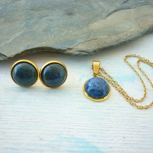 Lápisz lazuli ásvány fülbevaló/medál szett nemesacél alapban - ékszer - ékszerszett - Meska.hu