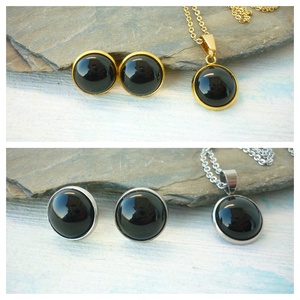 Ónix ásvány fülbevaló/medál szett nemesacél alapban, Ékszer, Ékszerszett, Ékszerkészítés, MESKA