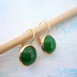 Zöld jade fülbevaló 12mm-es nemesacél franciakapcsos alapban - ékszer - fülbevaló - lógós kerek fülbevaló - Meska.hu