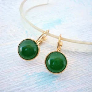 Zöld jade fülbevaló 12mm-es nemesacél franciakapcsos alapban, Ékszer, Fülbevaló, Lógós kerek fülbevaló, Ékszerkészítés, MESKA