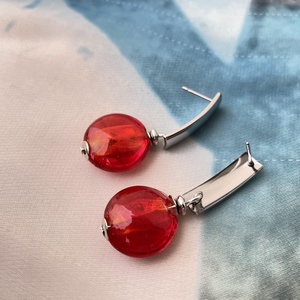 Tűzpiros muránói fülbevaló nemesacél akasztóval - ékszer - fülbevaló - lógó fülbevaló - Meska.hu