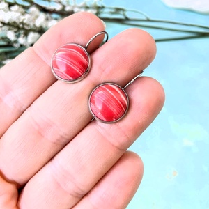 Argentin rodokrozit  12mm-es nemesacél francia kapcsos alapon - ékszer - fülbevaló - lógó fülbevaló - Meska.hu