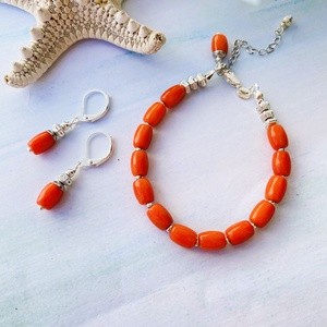 Lazac színű korall  fülbevaló sterling ezüst kapoccsal - ékszer - fülbevaló - lógó fülbevaló - Meska.hu