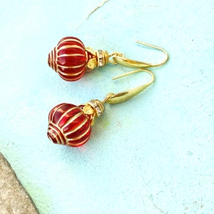 Piros kínai lampion fülbevaló - ékszer - fülbevaló - lógós kerek fülbevaló - Meska.hu