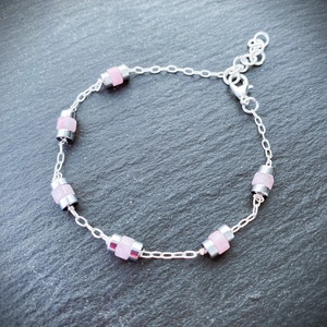 Pink kalcedon/ezüst    karkötő  - Meska.hu