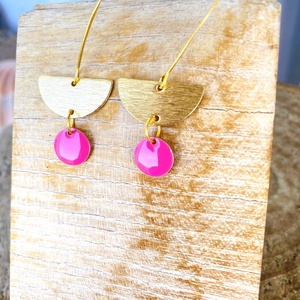 2. Geometrikus   pink/arany fülbevaló nemesacél akasztóval  - ékszer - fülbevaló - lógó fülbevaló - Meska.hu