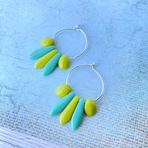 Kék - zöld  fülbevaló  - ékszer - fülbevaló - lógós kerek fülbevaló - Meska.hu